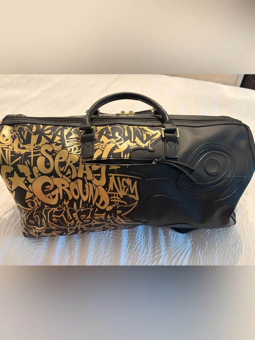 Discontinued Sprayground Black & Gold Graffiti 613 Regular Sized Duffel Bag
